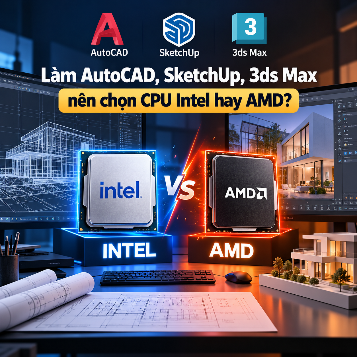 Làm AutoCAD, SketchUp, 3ds Max nên chọn CPU Intel hay AMD?